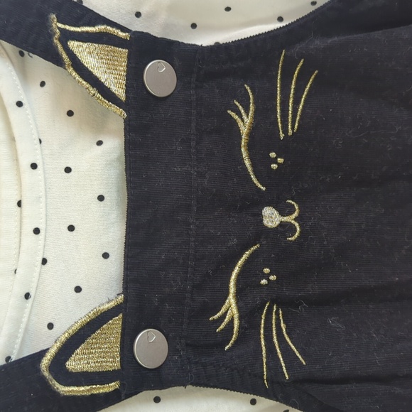 The Children's Place Black Cat Overalls with Gold Accents. Size 18-24 Months. - Picture 2 of 3